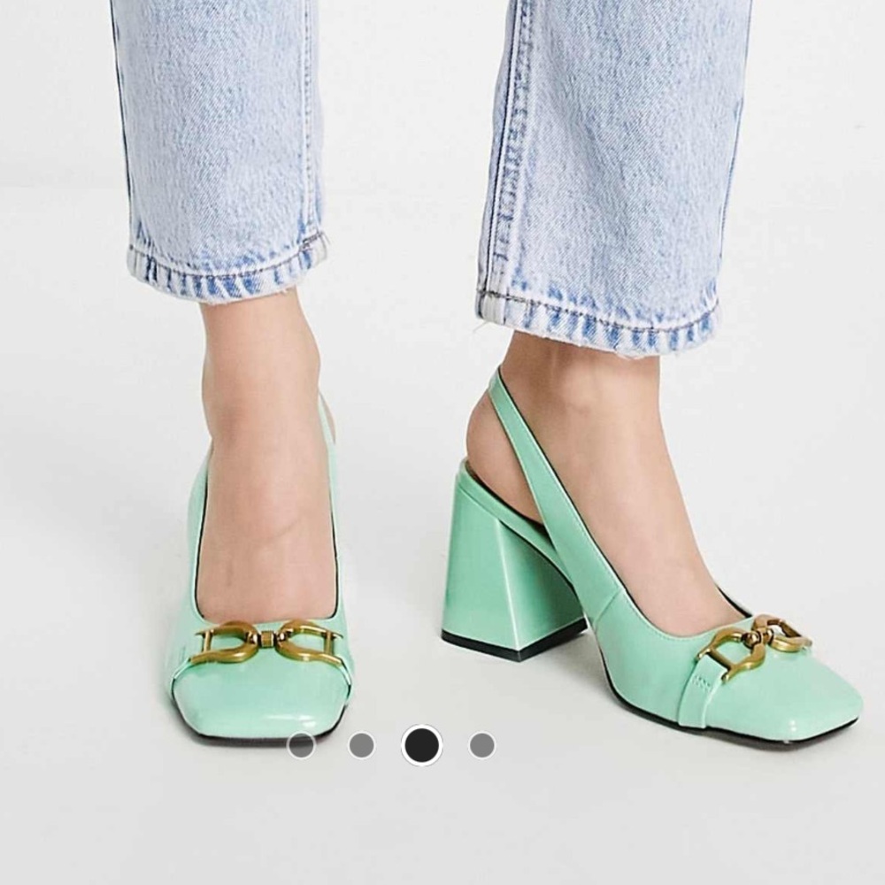 ASOS Green Slingback Heels with Gold Buckle